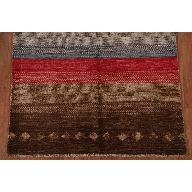 Gabbeh Kashkoli Striped Area Rug Handmade Wool Carpet - 4'6" x 6'5"