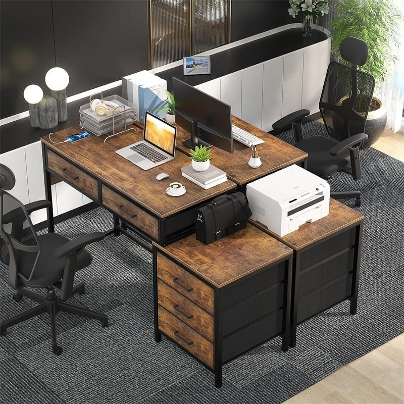 Sturdy Writing Table with File Cabinet Printer Stand - 52"D x 17.7"W x 29.3"H