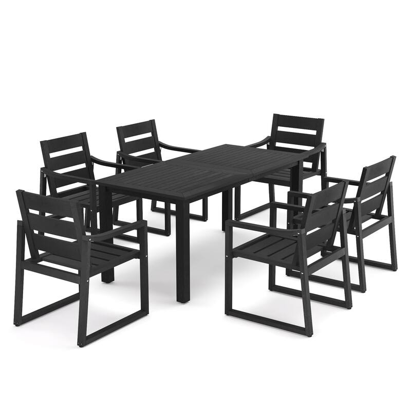 Outdoor 7-Piece Patio Set with Aluminium Rectangular Dining Table & Armchairs