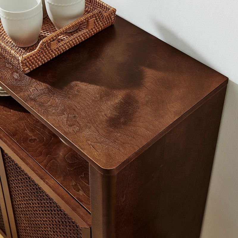 63" Mid Century Modern Rattan Sideboard Buffet Cabinet with Storage