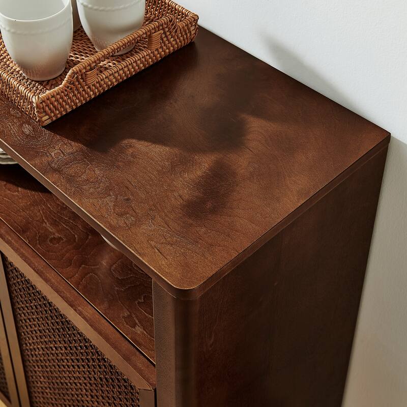 Roomfitters Rattan Sideboard Buffet Cabinet, Mid Century Modern Storage Credenza, Large Media Console Table