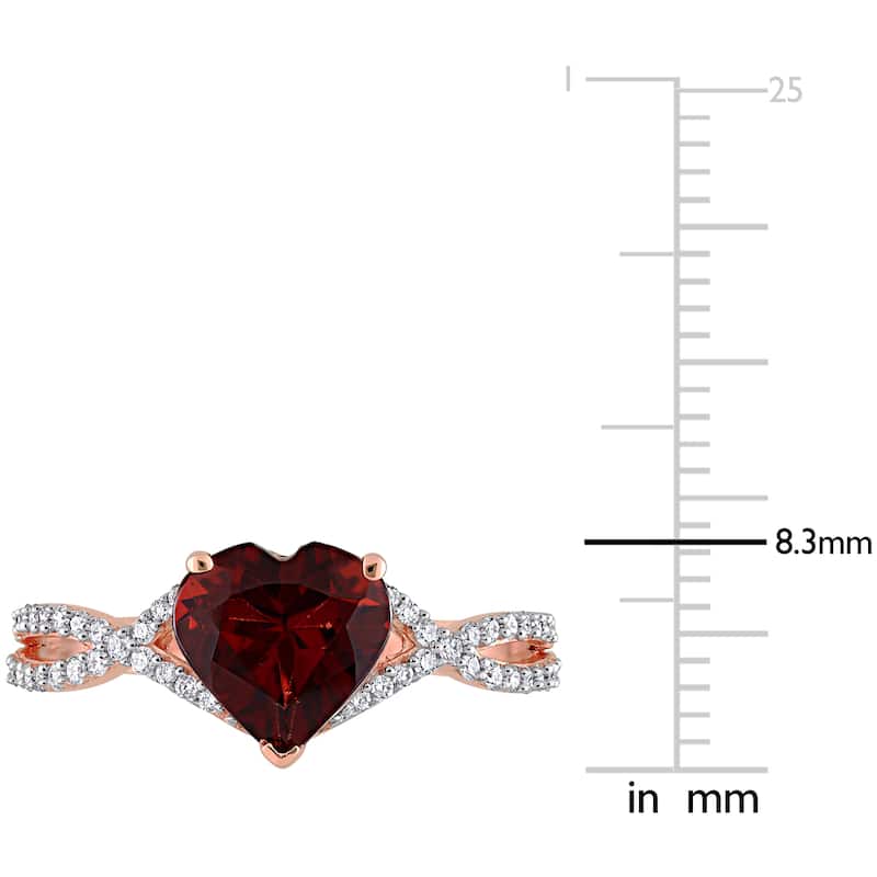 Miadora Heart-cut Garnet and 1/5ct TDW Diamond Crossover Ring in 14k Rose Gold