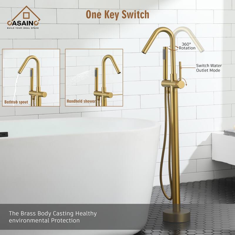 CASAINC Freestanding Single-Handle Bathtub Faucet with Hand Shower