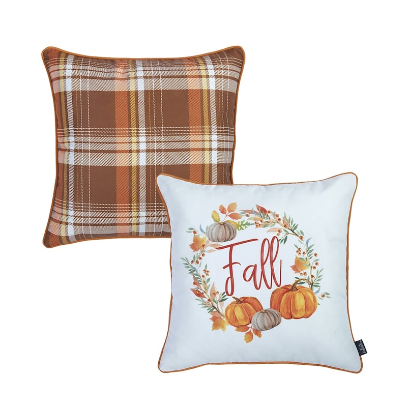 Decorative Fall Thanksgiving Throw Pillow Cover Plaid & Quote Set of 2