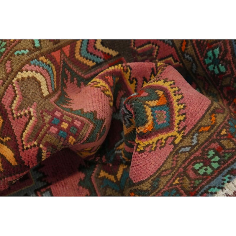 Hand Knotted Oriental 100% Wool Carpet Traditional Geometric Pink Tabriz Runner Rug - 12' 4'' X 3' 4''
