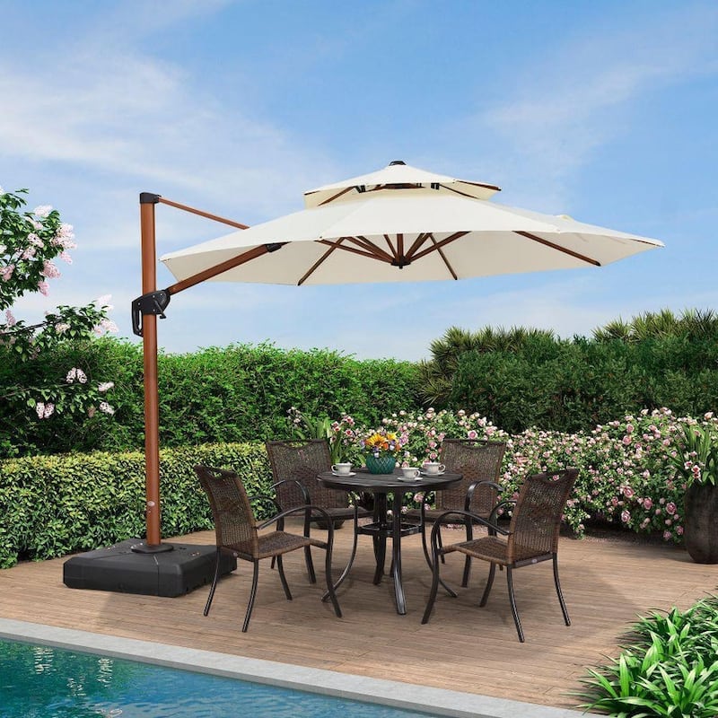 PURPLE LEAF Double Top10/11/12/13ft Round Patio Cantilever Umbrella in Wood Color