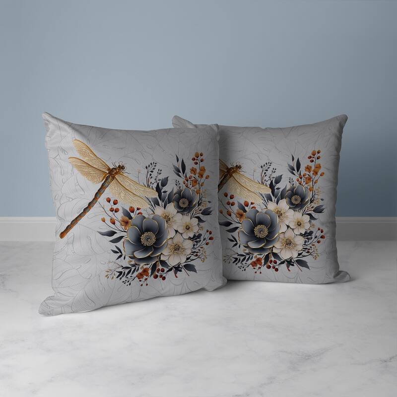 Dragonfly Haven Faux Suede Reversible Throw Pillow Gray and Orange