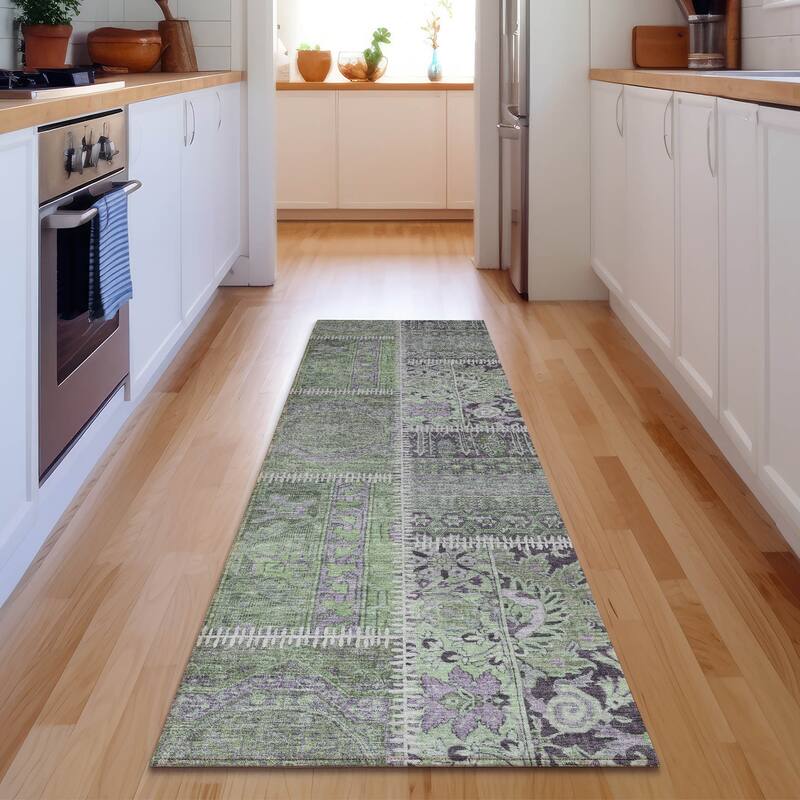 Premium Washable Super Soft Vintage Patchwork Mayfield Rug - Green - 2' 3" x 7' 6" - Runner