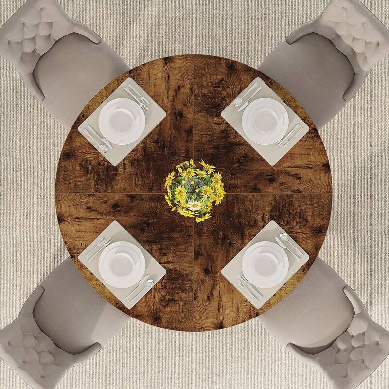 47" Round Dining Table for 4-6 People Rustic Wood Table with Pedestal Base for Kitchen Dining Room Living Room