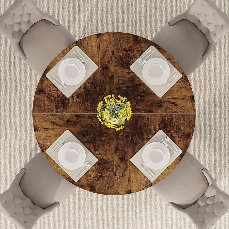 47" Round Wood Dining Table 4-Seater Farmhouse with Wooden Tabletop Cross Base for Dining Room/Kitchen