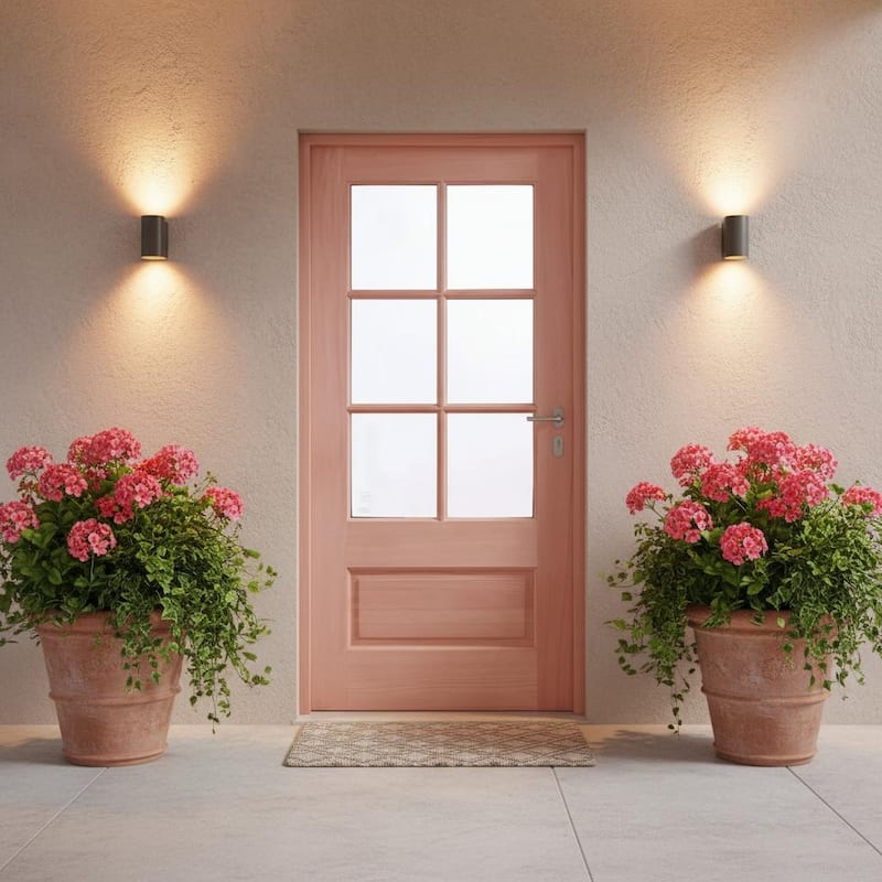 6-Lite African Mahogany Wood Unfinished Exterior Front Door with Glass Panels