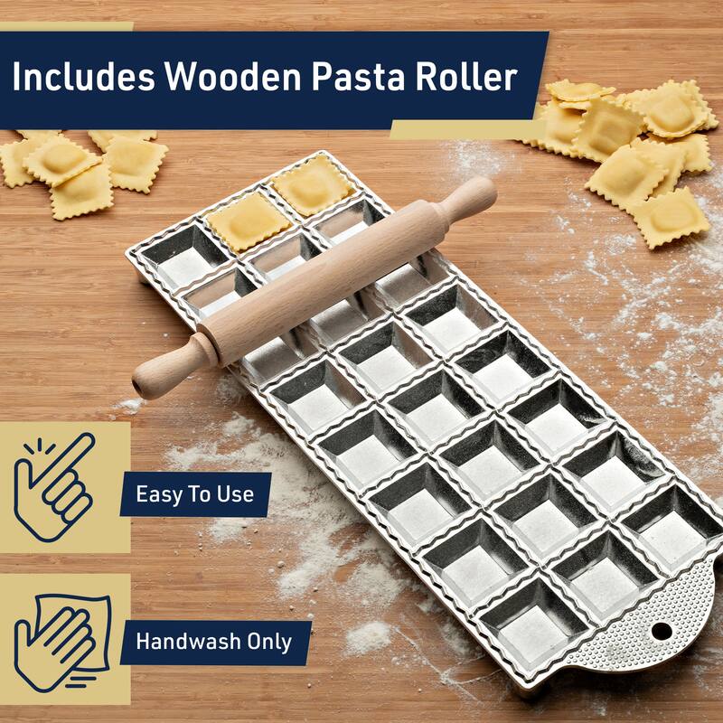 Kings County Tools Ravioli Mold Pasta Cutter - Makes 24 Square 2” Raviolis