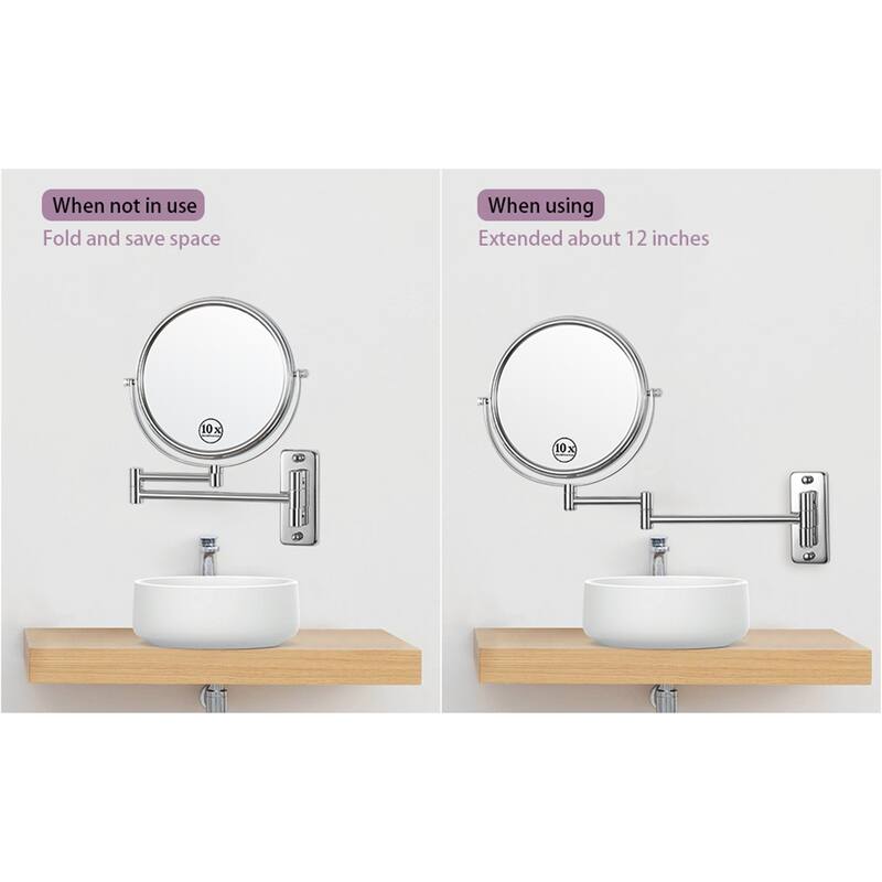 Wall Mount Makeup Mirror 10x Magnification Double-Sided Swivel Mirror