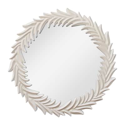 Carved Wooden Leaf Frame Wall Mounted Mirror, 29.5"
