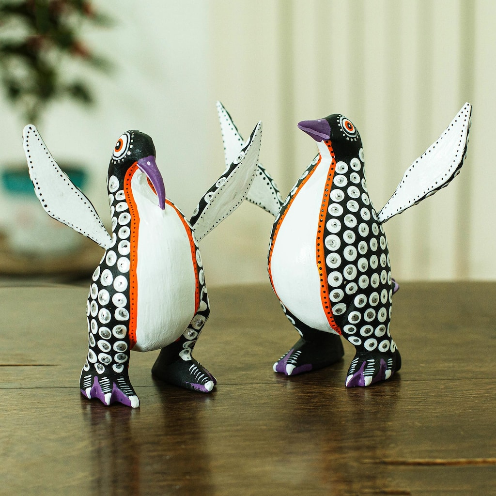 Novica Handmade Happy Emperor Penguins Wood Alebrije Sculpture (Pair)