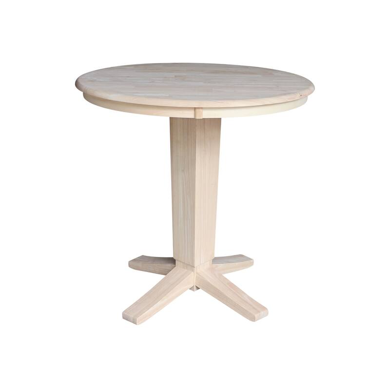 36 in Solid Wood Round Top Counter Height Dining Table with Stools in Unfinished