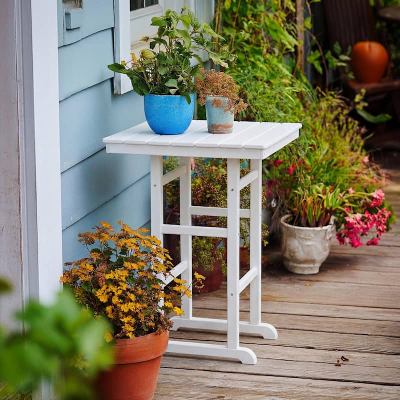 HDPE Poly Lumber Bar Height Patio Table, All-Weather Outdoor High Top Bistro Table, Slatted Top, Easy Assembly - Antique White