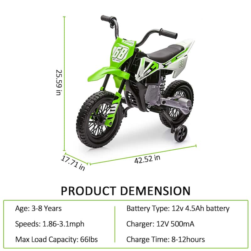 12V Kids Electric Motorcycle Dirt Bike, Battery-Powered Ride on Motorbike for Kids Best Gift