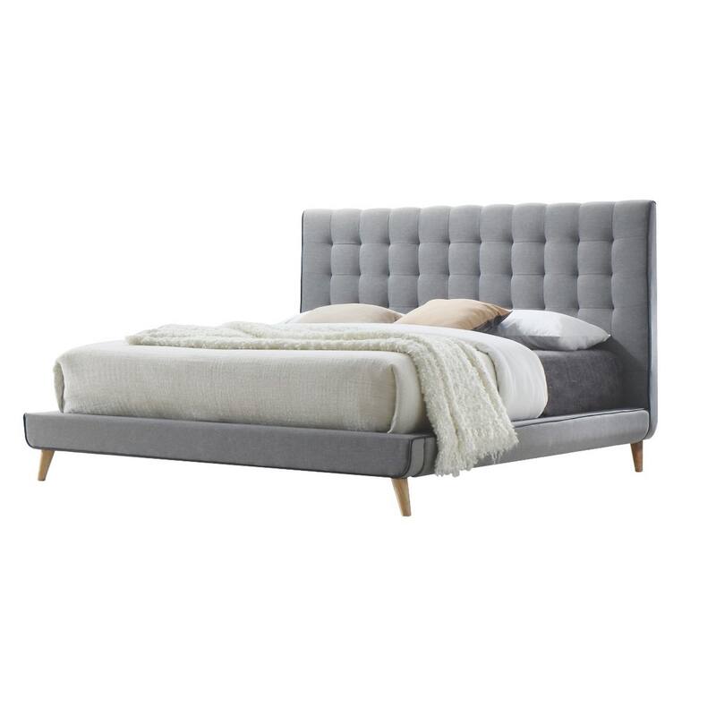 Well-designed Contemporary Style Queen Size Padded Bed, Grey