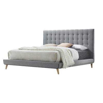 Well-designed Contemporary Style Queen Size Padded Bed, Grey