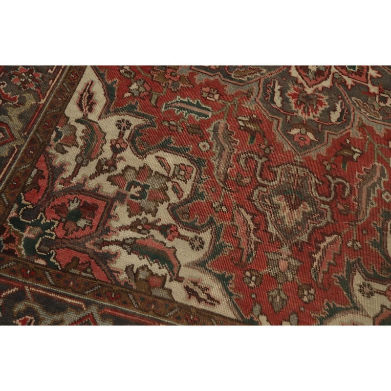 Hand Knotted Oriental 100% Wool Carpet Traditional Floral Oranges & Rust Heriz Area Rug - 9' 2'' X 6' 1''