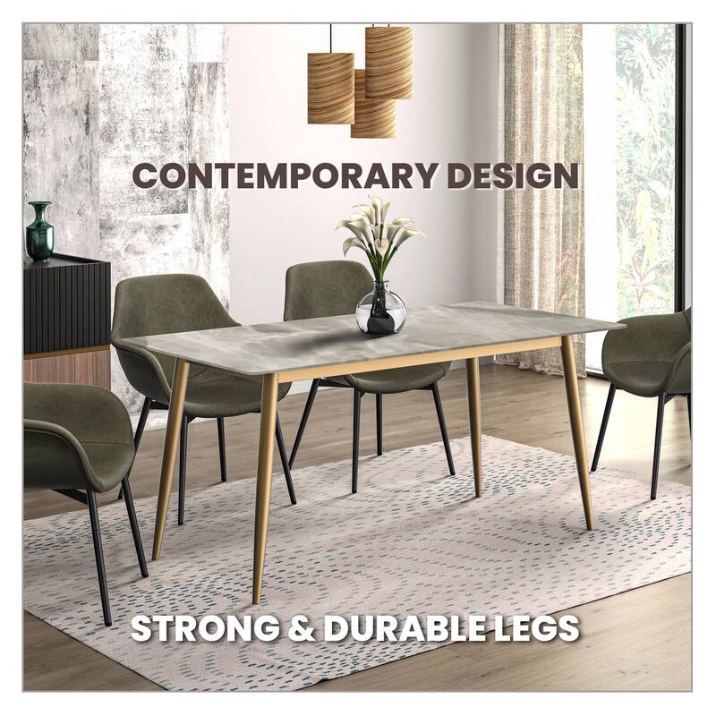 Zayle Dining Table with a 71" Rectangular Top and Gold Steel Base