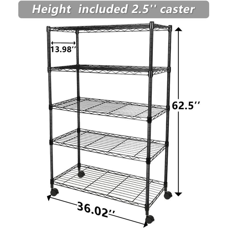 Heavy Duty Adjustable Rolling Metal Storage Shelving 5 Tier Storage