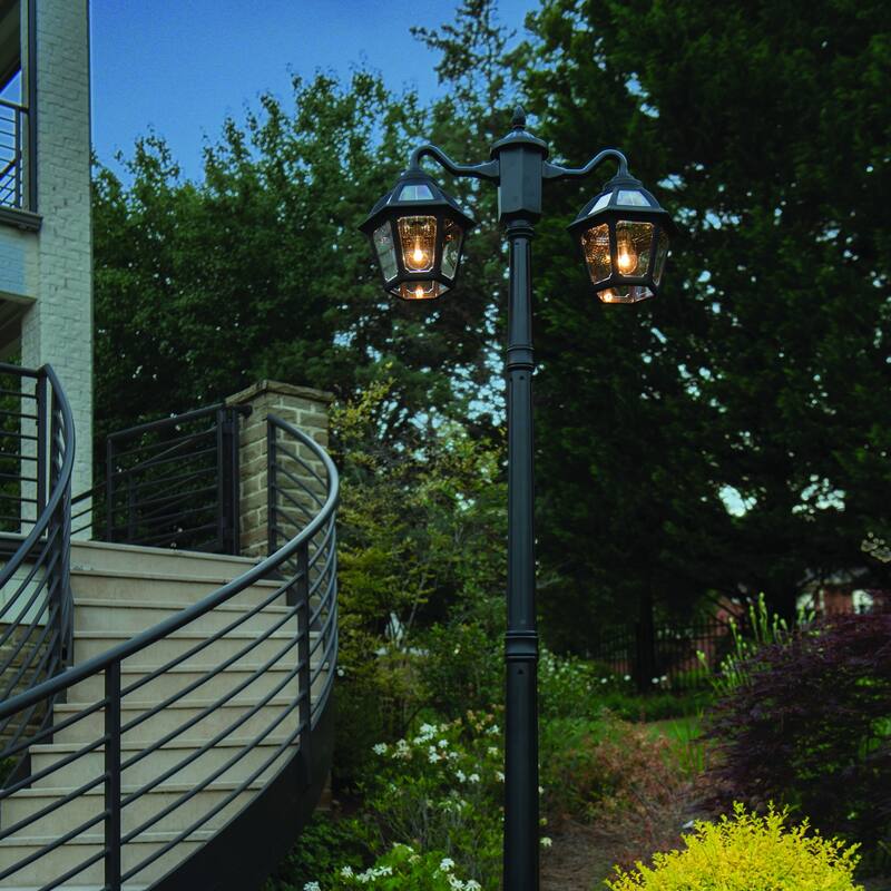 Gama Sonic Polaris 2-Light Black Aluminum Solar LED Outdoor Post Light