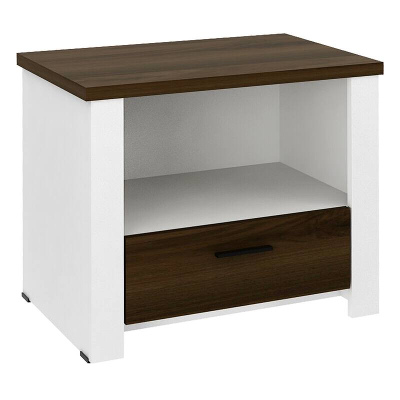 Gymax Accent Nightstand with Drawer and Open Shelf Sofa End Table - Brown, White - 1-drawer