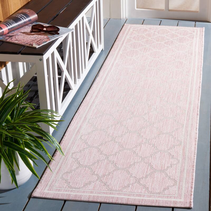 SAFAVIEH Courtyard Kamini Indoor/ Outdoor Waterproof Patio Backyard Rug - 2'3" x 8' Runner - Pink/Beige