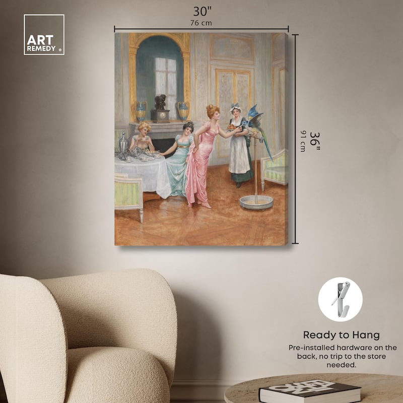 The Parrot and the Tea Party Canvas by Art Remedy, Gallery Wrapped