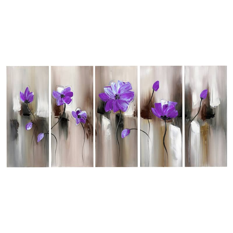 Modern Flower" Gallery Wrapped 5-piece Canvas Set - Purple