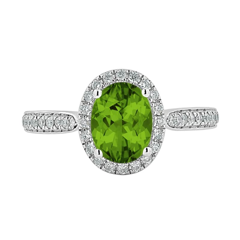 Auriya 1 9/10ct Fancy Oval Peridot Halo Diamond Engagement Ring 1/4ctw 14k Gold