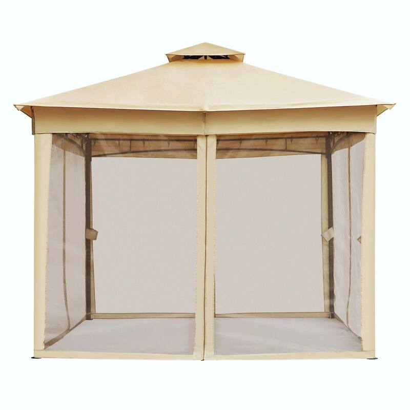 Outdoor Gazebo Tent with Double Roof, Mosquito Netting & Patio Canopy