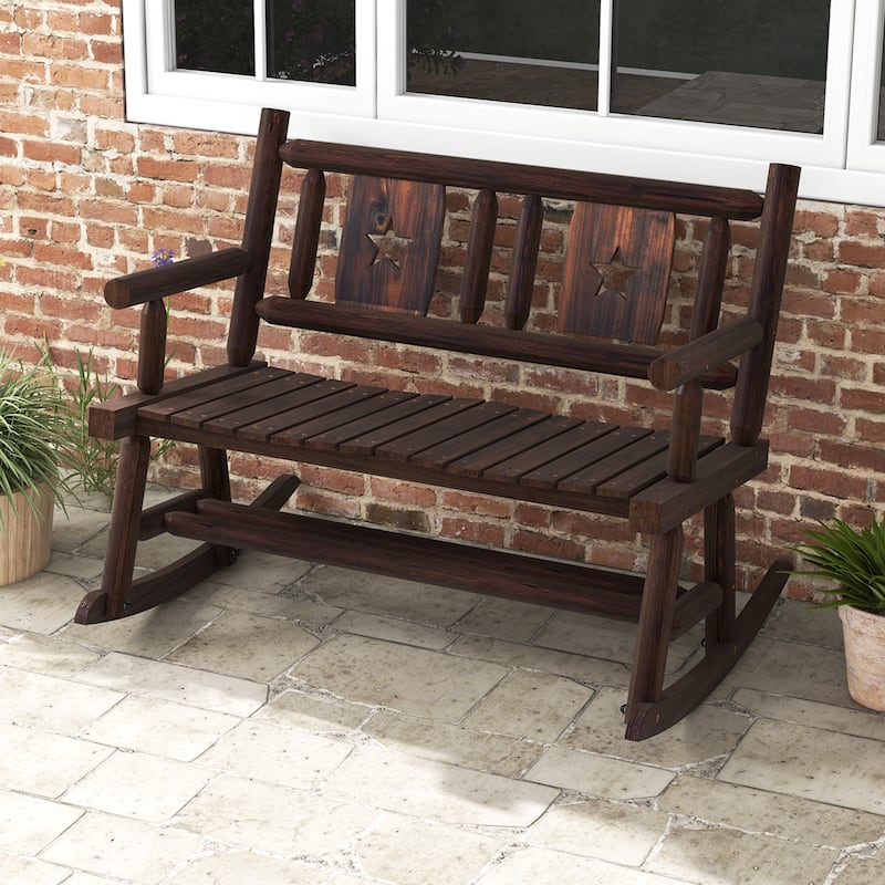 Costway 2 PCS Patio Rocking Bench Carbonized Wood Double Rocker Chair - See Details