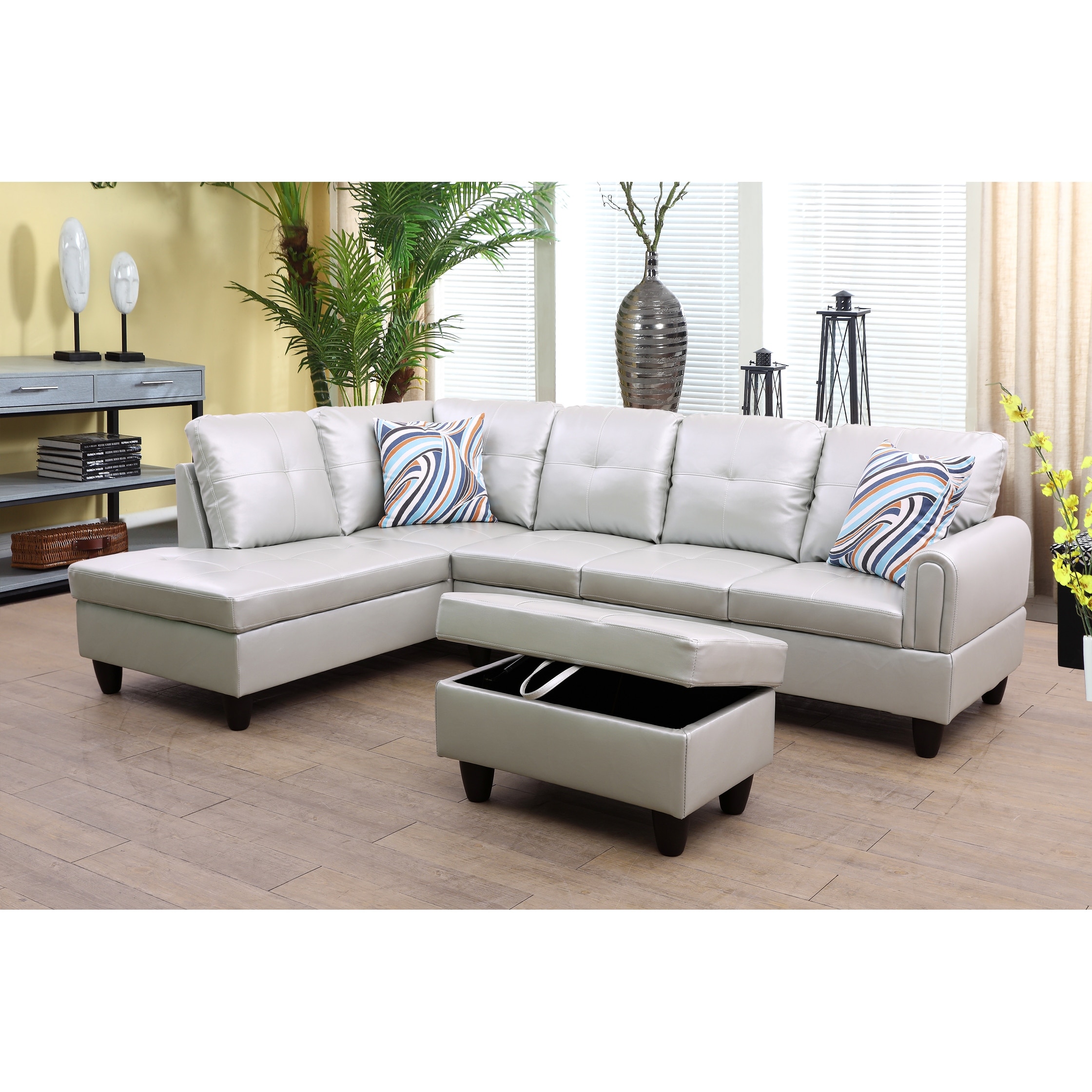 Henryleo 3-Pieces Sectional Sofa Set,Powder,Faux Leather(09728A)