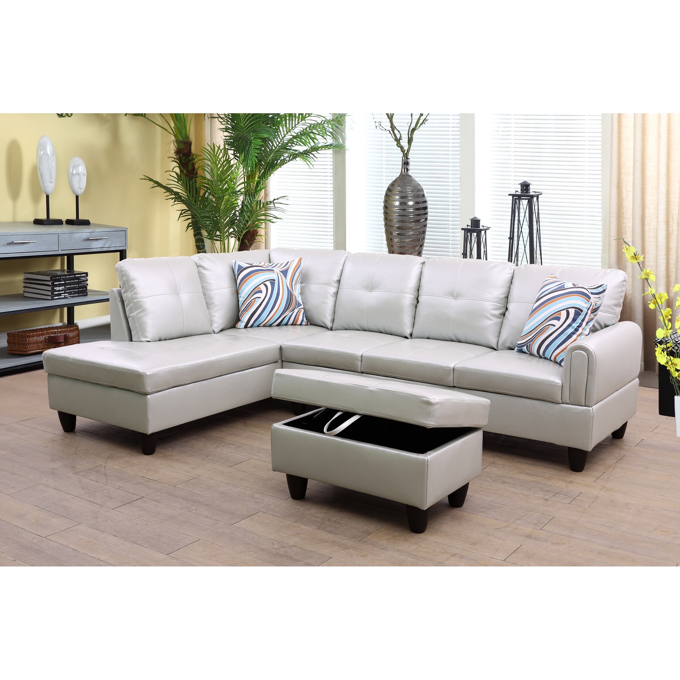 Henryleo 3-Pieces Sectional Sofa Set,Powder，Faux Leather(09728A