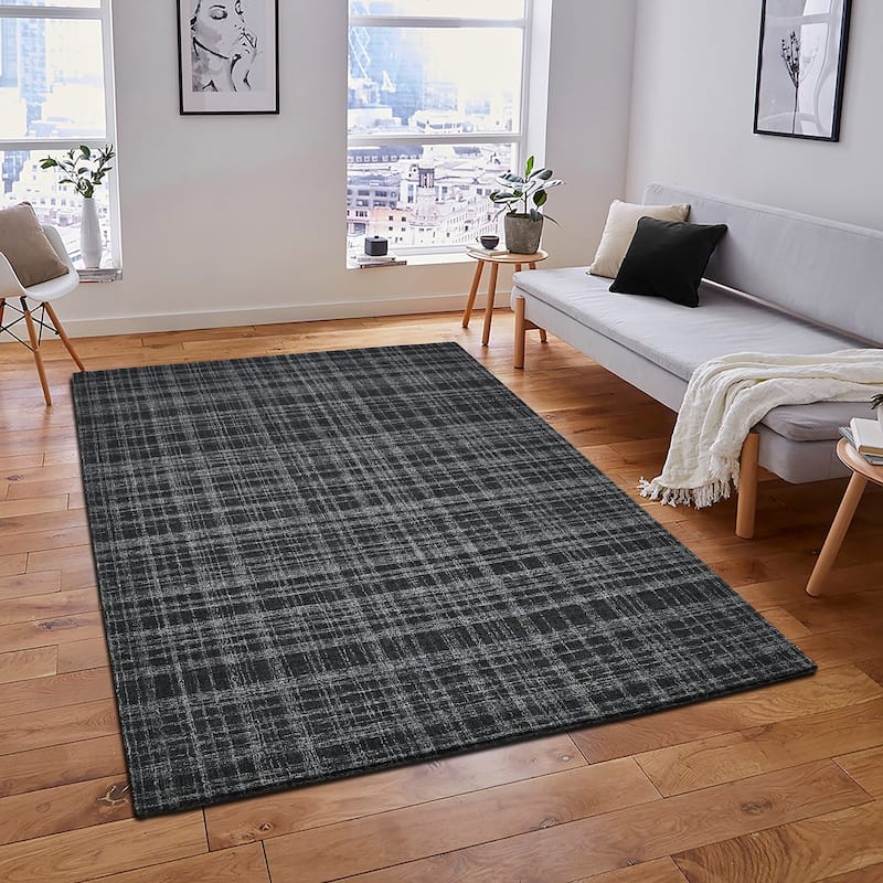 Copper Grove Clare Plaid Hand-Tufted Wool Area Rug - 7'6" x 9'6" - Charcoal