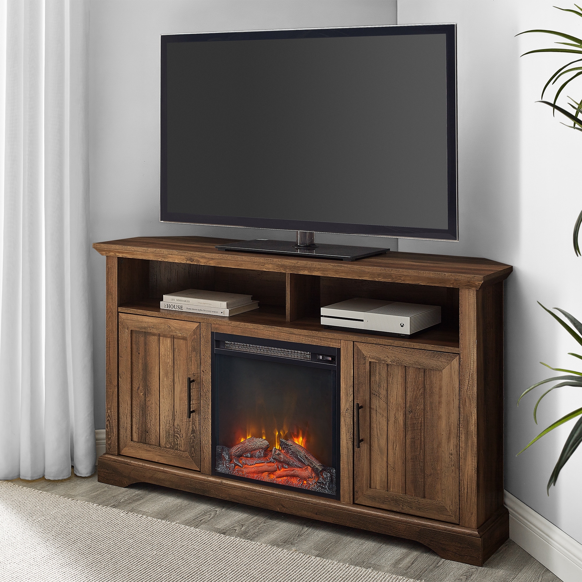 Sinclair tv shop stand with fireplace