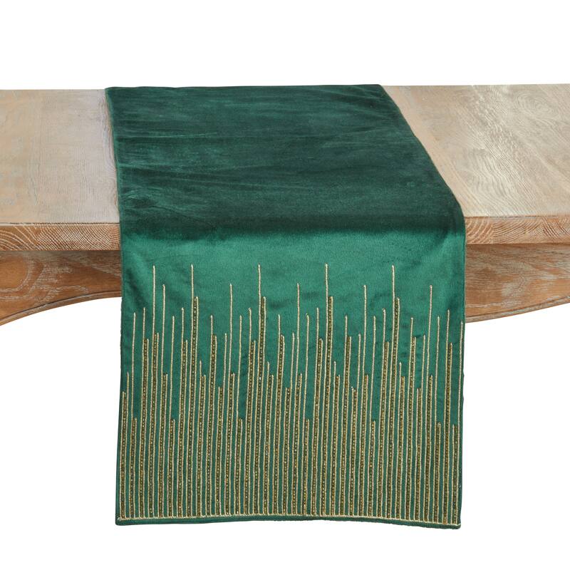 Velvet Beaded Lines Table Runner - 16"x72" - Green - 16"x72"