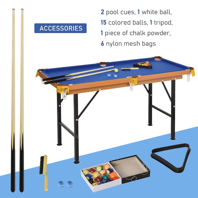 Soozier Portable Folding Billiards Table Game Pool Table for Kids Adults With Cues, Ball, Rack, Brush, and Steel Frame