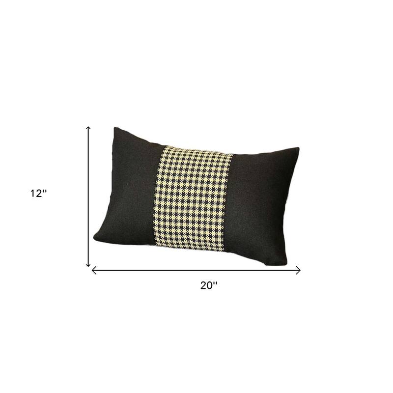 Set of Two 12" X 20" Black and Yellow Houndstooth Fabric Lumbar Throw Pillows