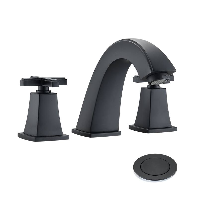 YASINU Cross Handles Widespread 8 Inch Bathroom Faucet With Drain