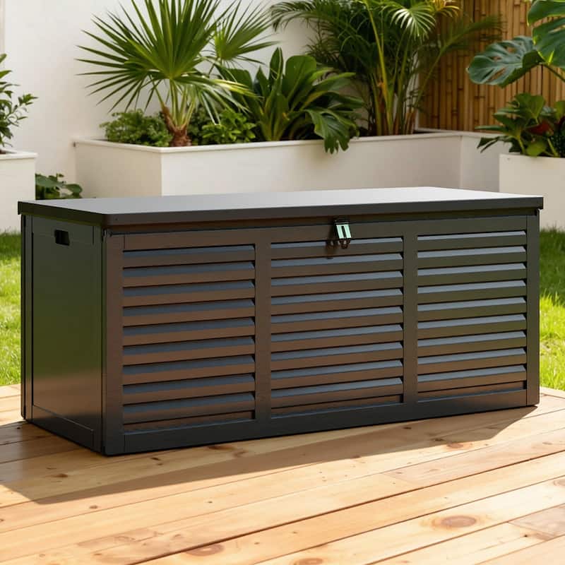 130 Gal. Upgraded Resin Deck Box, Outdoor Storage Box Waterproof with Hydraulic Rod and Side Handle, Lockable - Black