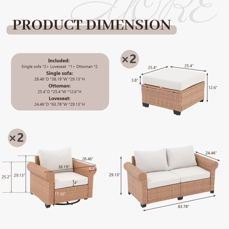 Outdoor 5-Piece Garden Patio Sofa Set with Swivel Chair