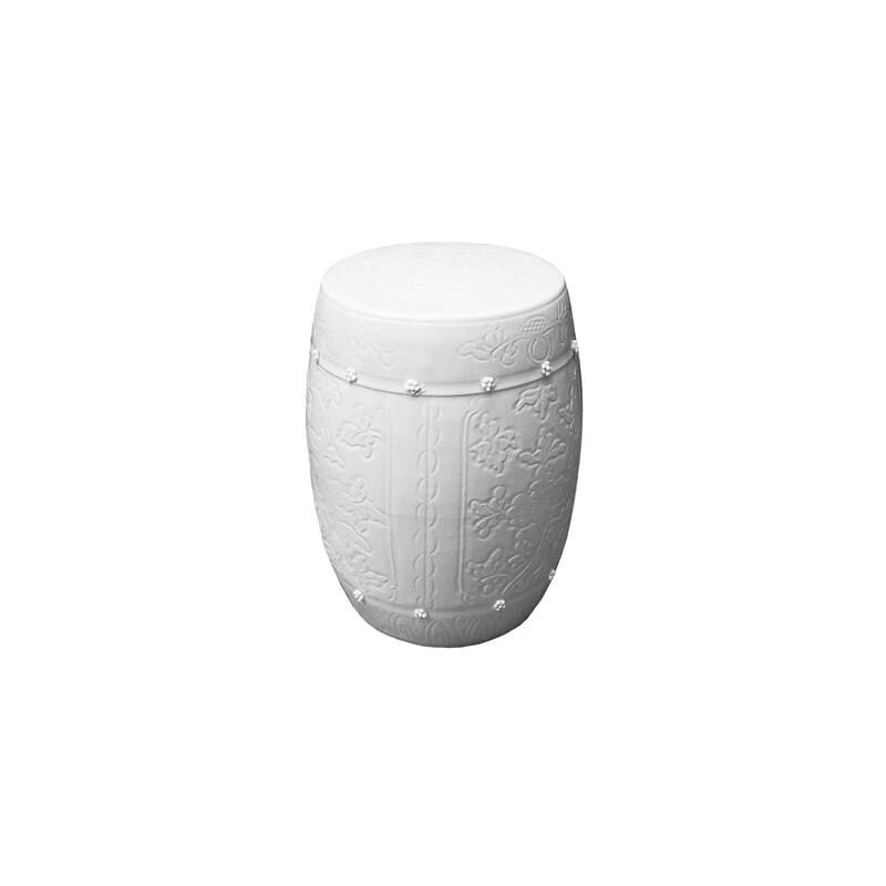Medallion Carved Lotus Motif Garden Stool