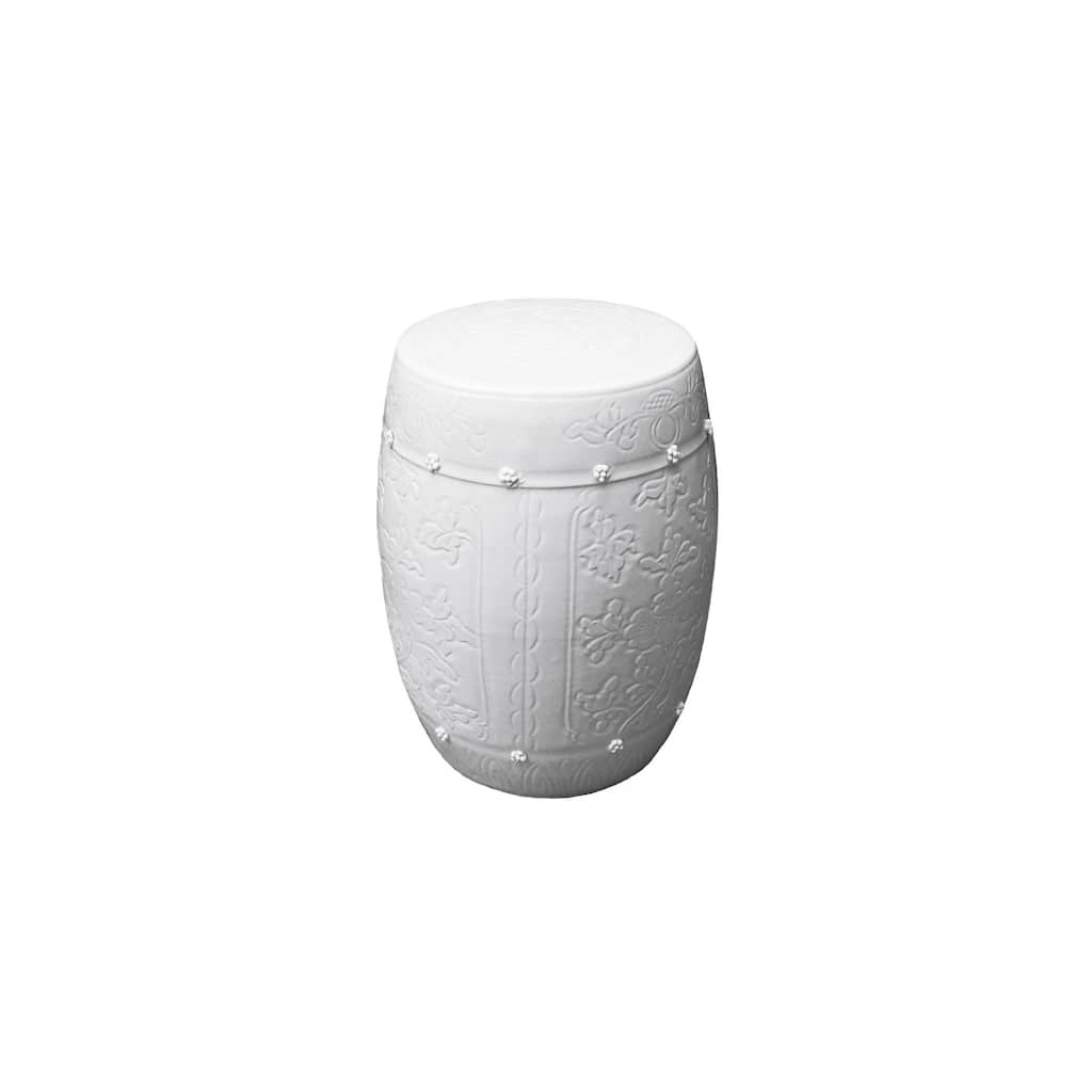 Medallion Carved Lotus Motif Garden Stool