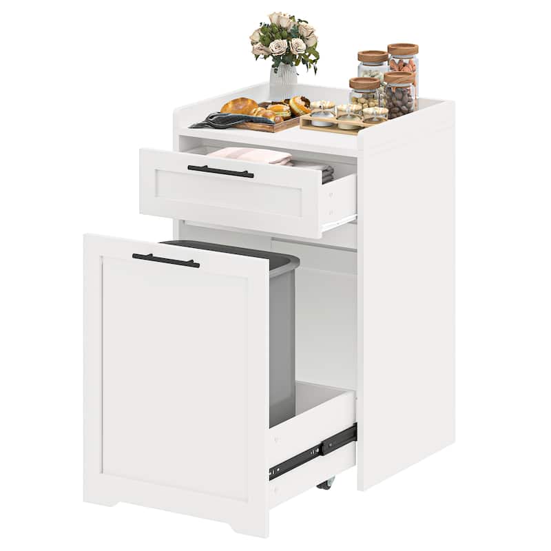 Moasis Double Pull-Out Trash Can Cabinet with Drawer, 2×13 Gallon Kitchen Trash Bin Cabinet