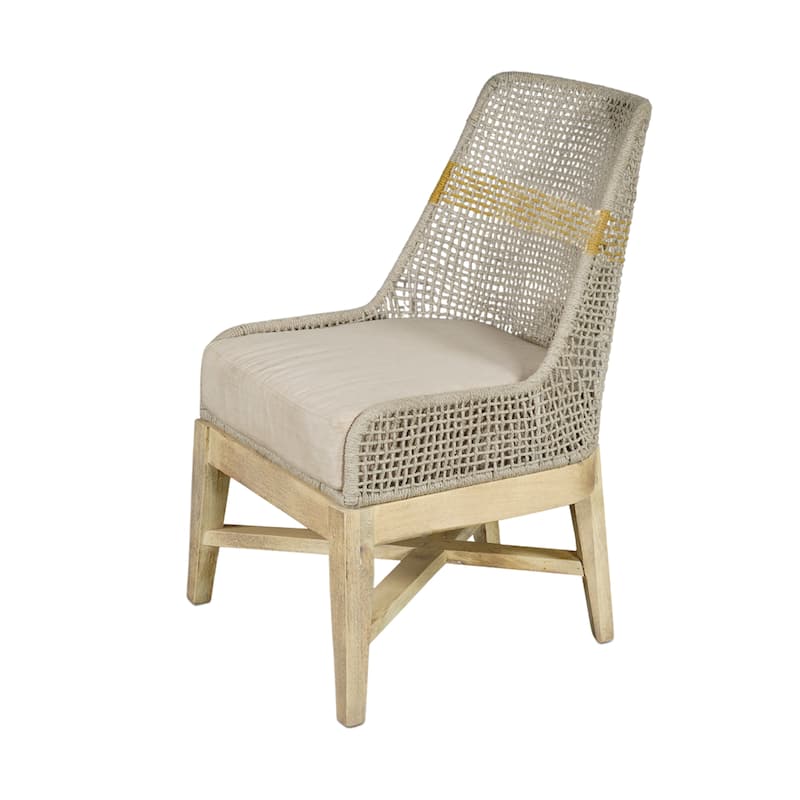 Avira Set of 2 Dining Chairs Handcrafted Mango Wood Cotton Rope Weaving Beige Cushion