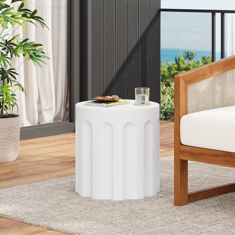 Christopher Knight Home - 15.75'' Modern Cylindrical Concrete Accent Side Table with Vertical Groove Design - White - White